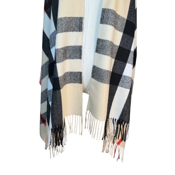 2/$30 New Cashmere Blend Plaid Shawl Wrap With Fringe Cream Red Black White - Picture 3 of 10